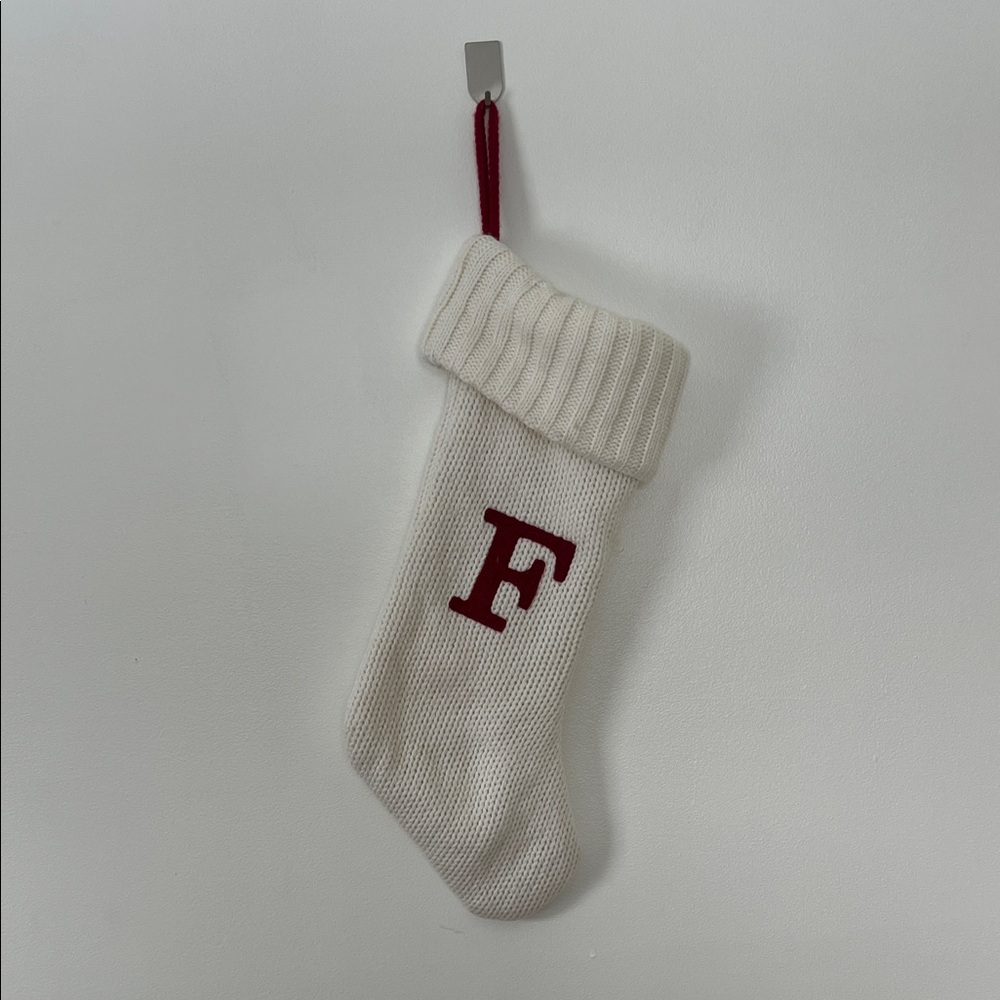 Cream Knit Stocking with Red Initial
